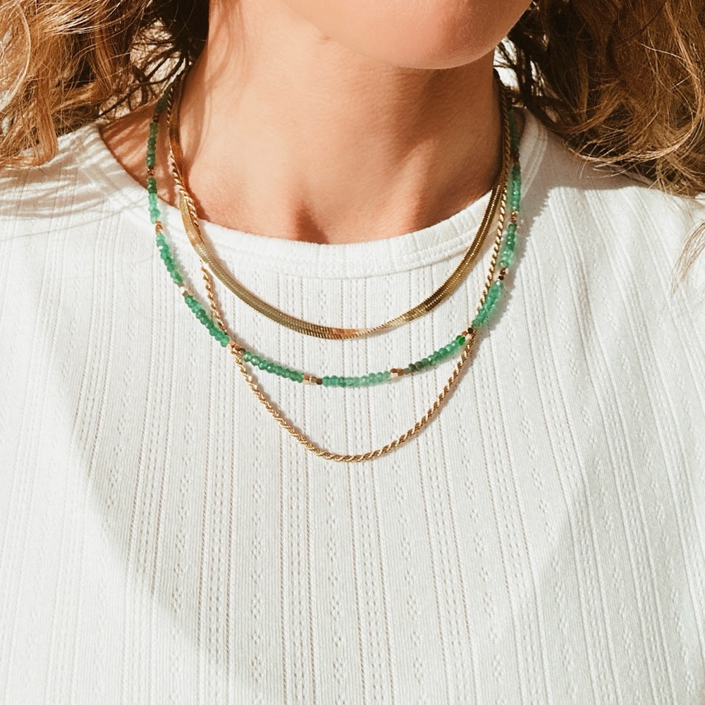 Green Onyx Necklace Dainty Beaded Necklace Waterproof Gold Necklace - Picture 8 of 9